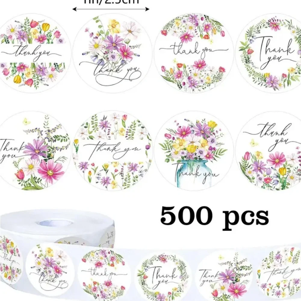500 pc Floral Thank You Stickers Roll